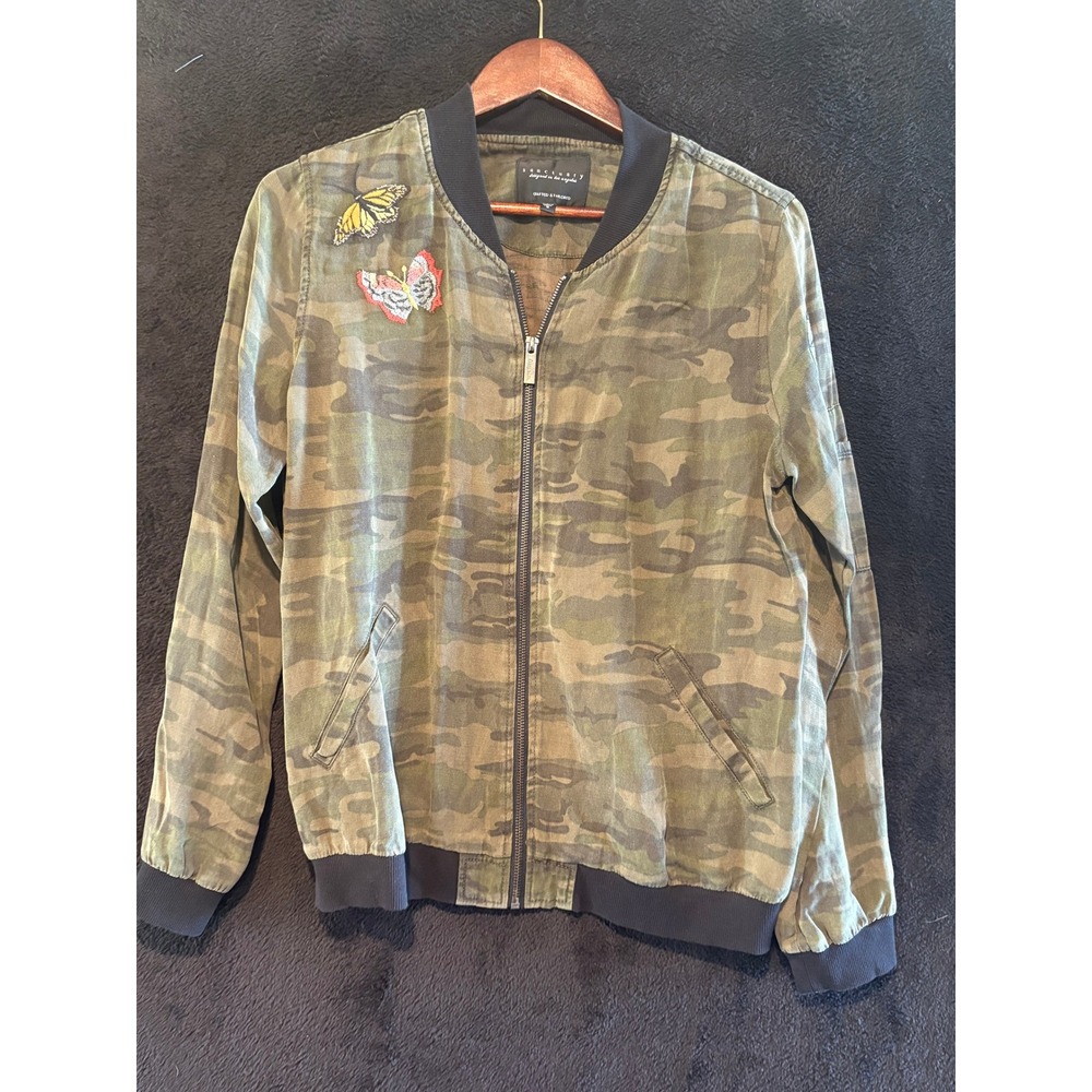 Sanctuary Camo Bomber Jacket Butterfly Patches Lightweight Size S